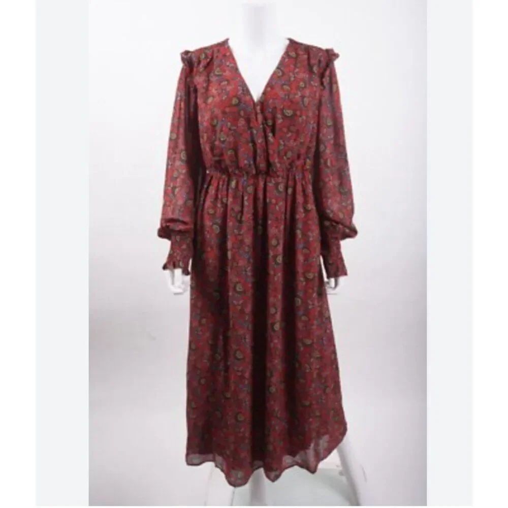 Boden Womens Becku Midi Dress UK 10 US 6 Red Floral Wrap V-Neck D0041 NWT